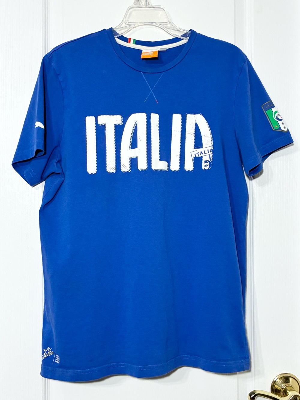 Y2K Puma Italia FIGC Italian Football Federation Soccer Graphic Tee Blue Large